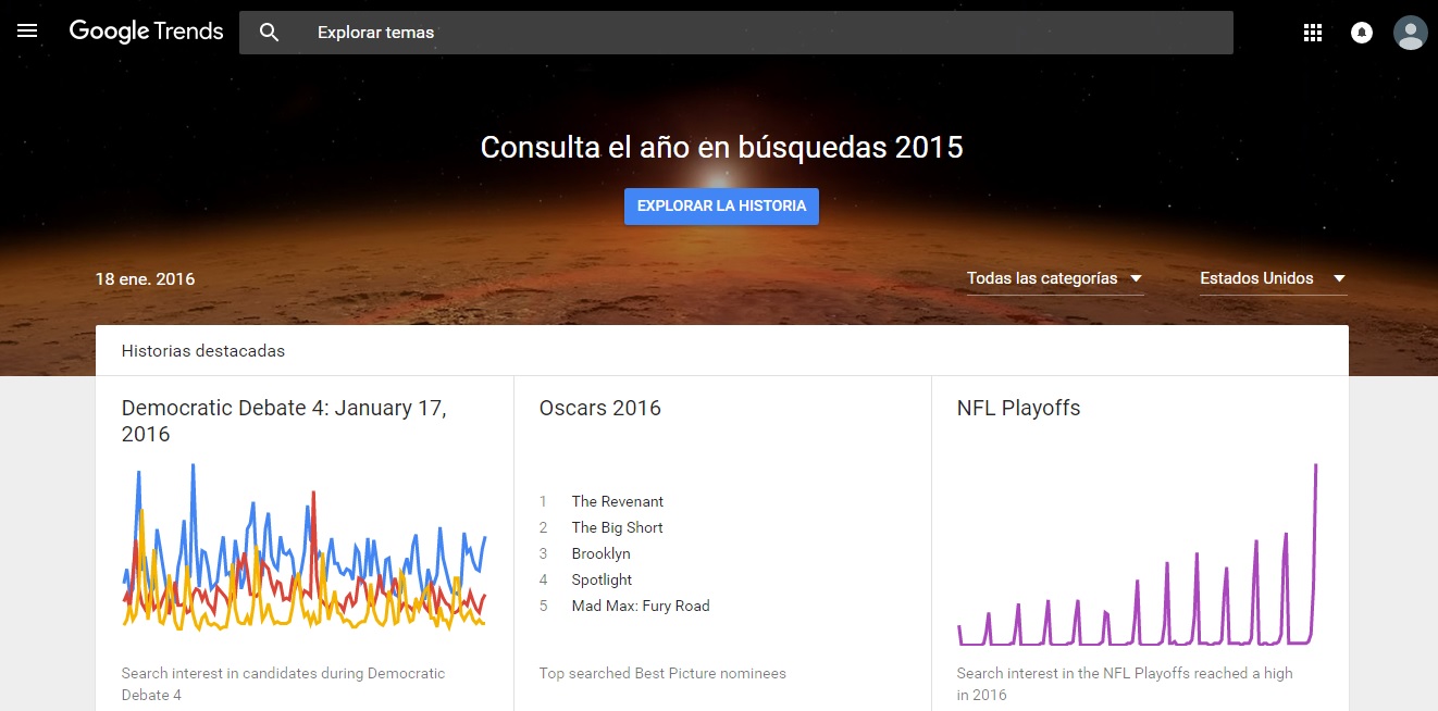 Google Trends es otra herramienta recomendada para el content marketing.