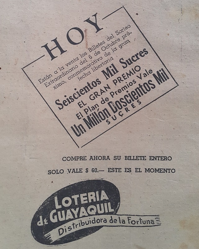 Este anuncio de Lotería Nacional fue publicado en la década de los 50.